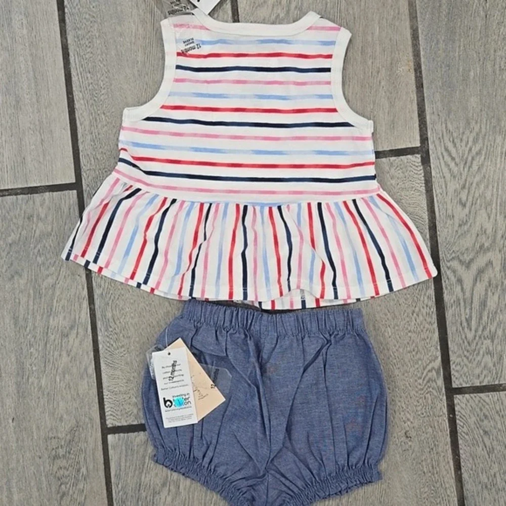 First Impressions Baby Girls 12M Striped Peplum Top and Bloomer Set‎ Multi Blue